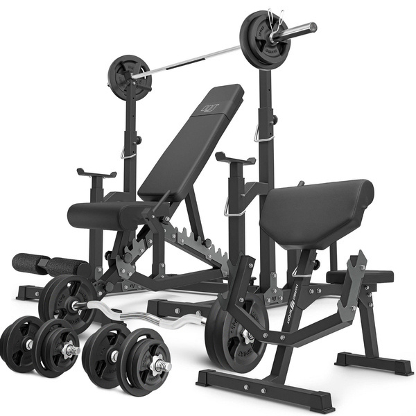 Set MS5_2.0_113KG | double-sided bench + adjustable stands Scott bench with adjustable support + bar and weight plates set 113 kg - Marbo Sport