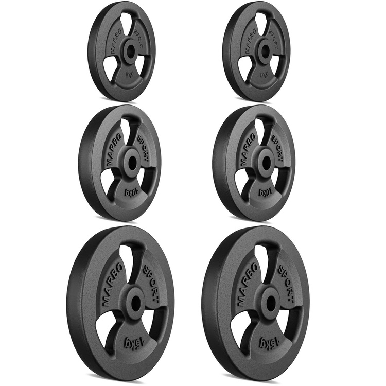 Tri-Grip weight plates made of cast iron set 60 kg / 2 x 15 kg + 2 x 10 kg + 2 x 5 kg - Marbo Sport