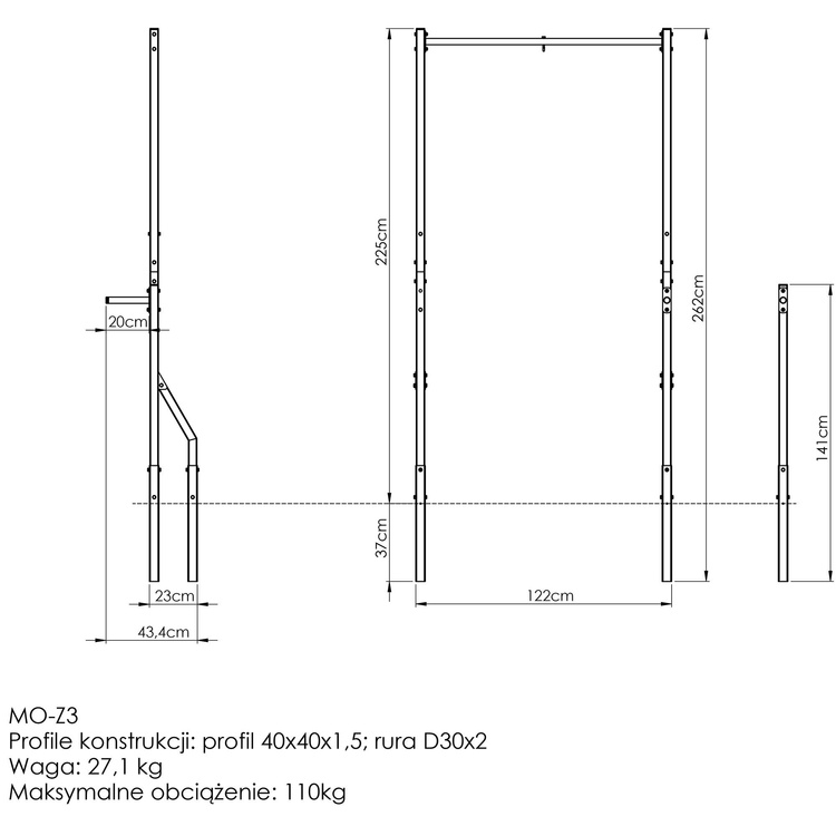 External pull-up bar with bag holder and short handrails for dips MO-Z3 - Marbo Sport