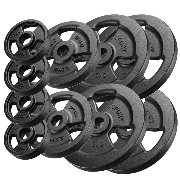 Tri-grip weight plates made of cast iron set 29 kg / 4 x 5 kg + 2 x 2.5 kg + 4 x 1 kg - Marbo Sport