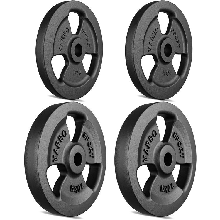 Tri-Grip weight plates made of cast iron set 30 kg / 2 x 10 kg + 2 x 5 kg - Marbo Sport