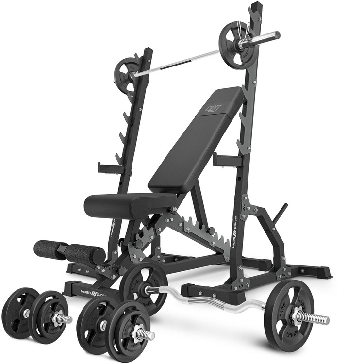 Set MS24_2.0_83KG | double-sided bench + multilevel barbell racks (2 pieces) + bar and weight plates set 83 kg - Marbo Sport